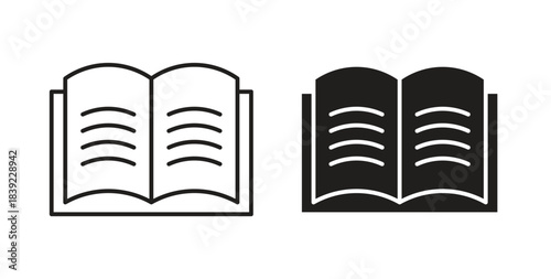 open book icons in line designs. solid silhouette style in black