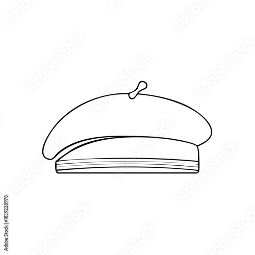 Minimalist line drawing of a classic French beret hat with a pompom detail
