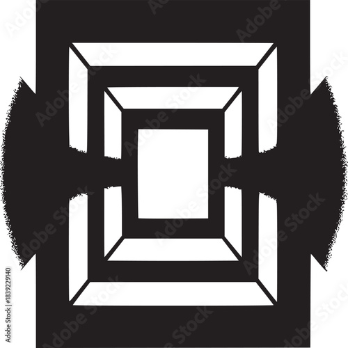 A black and white image showing a square tunnel effect with a light source on either side of it