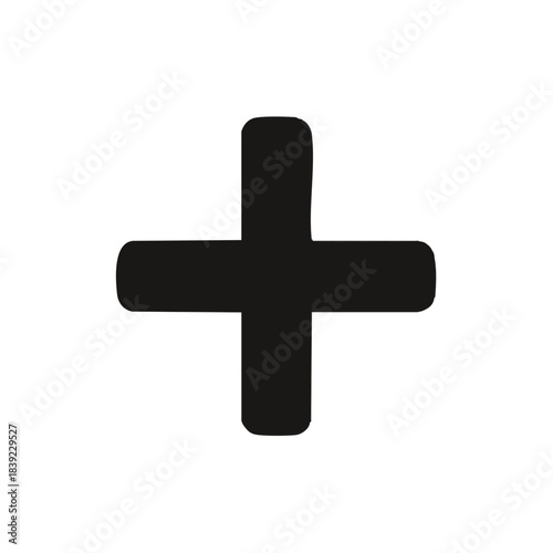 Black Rounded Plus Sign Shape on White Background Addition Symbol