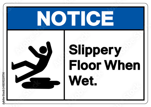 Notice Slippery Floor When Wet Symbol Sign,Vector Illustration, Isolate On White Background Label.EPS10