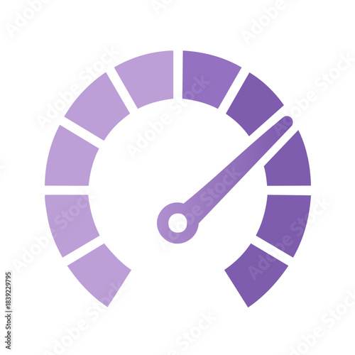 Purple speedometer gauge for evaluation performance and measurement