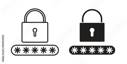 Password icons in line designs. solid silhouette style in black