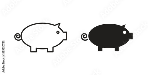 Piggy bank icons in line designs. solid silhouette style in black