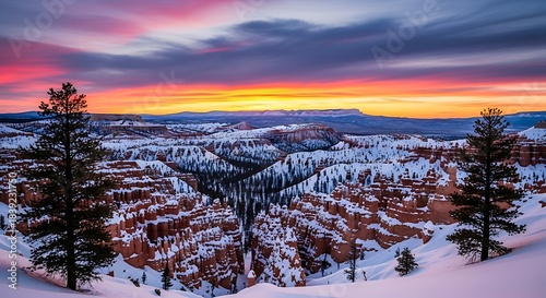 Wallpaper Mural Majestic sunrise over bryce canyon national park showcasing snow covered hoodoos and dramatic winter landscape Torontodigital.ca