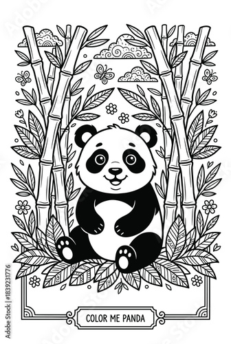 color book page of Cute Baby Panda Coloring Book Page Black and White Outline