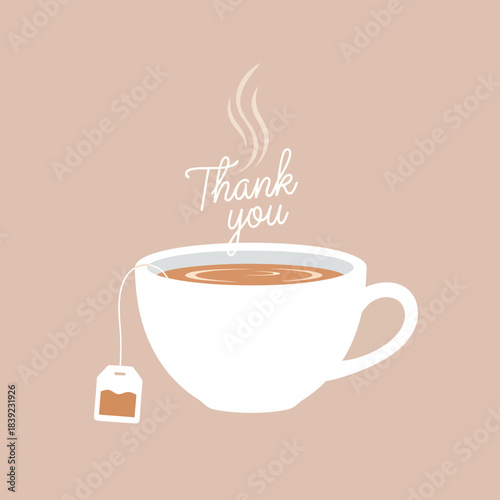 Minimal tea cup icon with rising steam forming elegant thank-you lettering for gratitude and appreciation designs