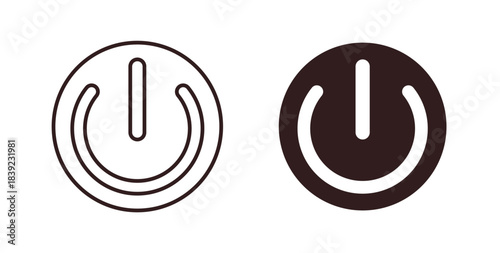Power button icons in line designs. solid silhouette style in black