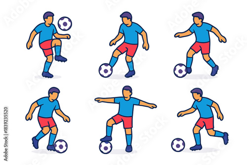 Isometric Ball Mastery Icons. Advanced Ball Mastery isometric flat set: controlled juggle, angled trap, feint touch, spin roll, balance stance, guided pass.