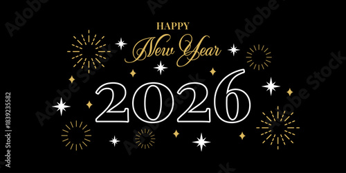Classic Black and Gold New Year 2026 Luxury Banner and Greeting Card Celebration Design