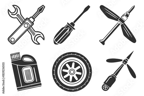 Automotive Repair Tools and Car Maintenance Icons Set.