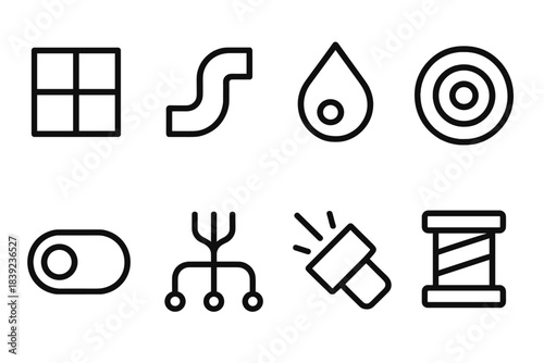 Evolving Skill Icons. Evolving Skills linear set: modular shape, responsive curve, insight droplet, expanding ring, switching toggle, structured branch, guided beam, learning