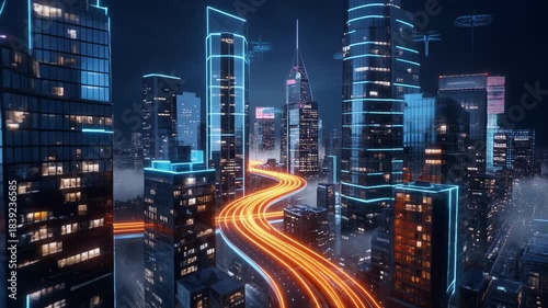 Wallpaper Mural Futuristic Neon Cityscape at Night Glowing Skyscrapers and Light Trails Abstract Digital Metropolis futuristic city Torontodigital.ca