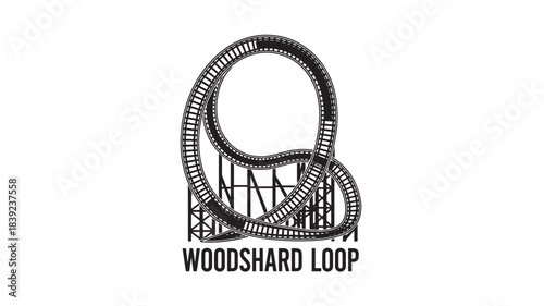 Thrilling WOODSHARD LOOP Roller Coaster Icon: Outline Drawing of Wooden Track Structure with Sky Background