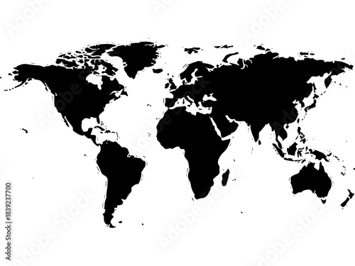 Global World Map Silhouette Vector Asset in Woodcut Style for Unity, Diversity, and International Connection Designs