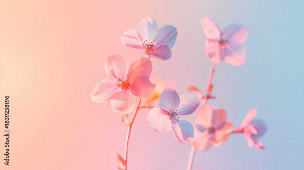 Obraz premium Close up of a vibrant flower on a pink and blue gradient background with soft focus