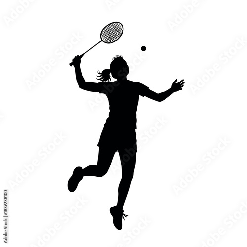 Dynamic Silhouette of Female Badminton Player in Action.