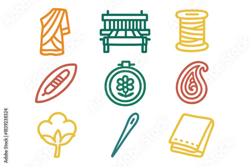 Gathering of traditional textile crafting tools and materials for handmade creations