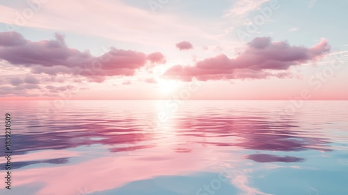 Beautiful pink sky during sunset with clouds and soft light over a serene landscape
