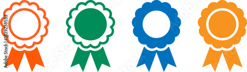 Four colorful award ribbons with empty centers for text