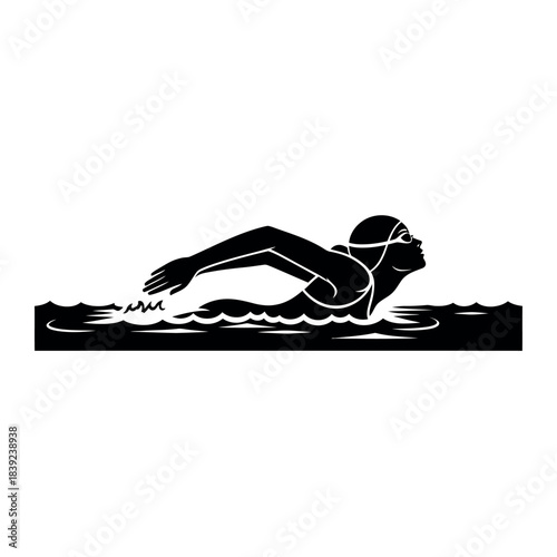 Silhouette of a Swimmer in Water.