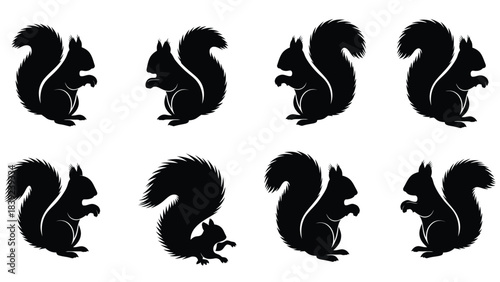 Silhouette collection of squirrels in various poses and arrangements