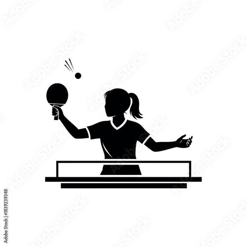 Silhouette of a Woman Playing Table Tennis.