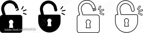 Four open padlocks showing different styles of broken security