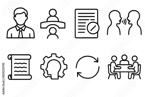 Generational Knowledge Icons. Learning Lineage Set linear set: mentor silhouette, generational bridge, annotated notes, oral tradition symbol, preserved script, understanding wheel