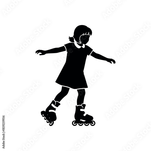 Young girl rollerblading silhouette.