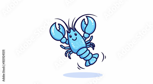 Cartoon lobster illustration with a happy expression and joyful pose in the air.
