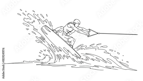 Dynamic watersport adventure with wakeboarder riding waves