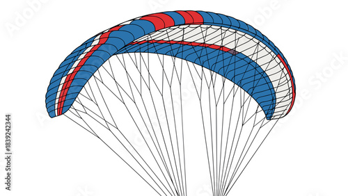 Colorful paraglider canopy with cables in high detail
