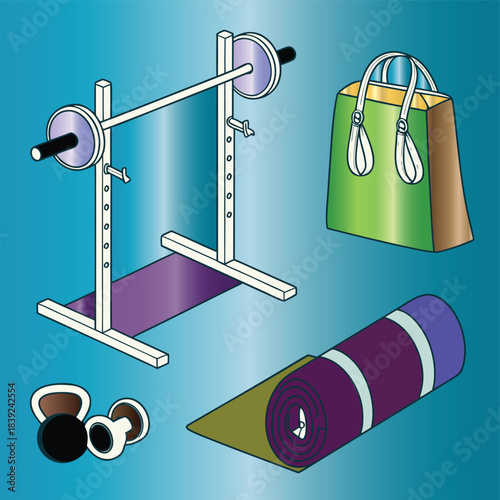 Vector illustration of a shopping bag symbol icon set for business, home, and gym fitness equipment