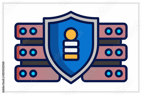 Modern Data Center Illustration Secure Cloud Server, Network Rack and Digital Infrastructure
