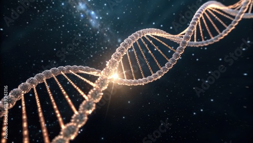 A stunning visual of a DNA strand illuminated against a starry background, representing the essence of life and genetic information.