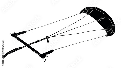 Silhouette of a kitesurfing kite with bar and lines