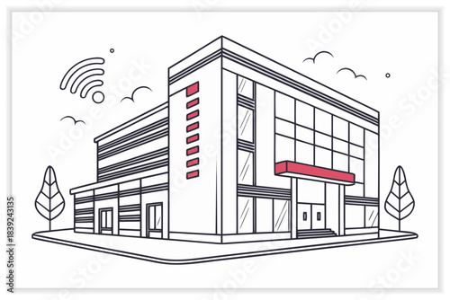 Modern Data Center Illustration Secure Cloud Server, Network Rack and Digital Infrastructure