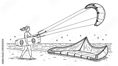 Young woman ready for kitesurfing adventure on the beach