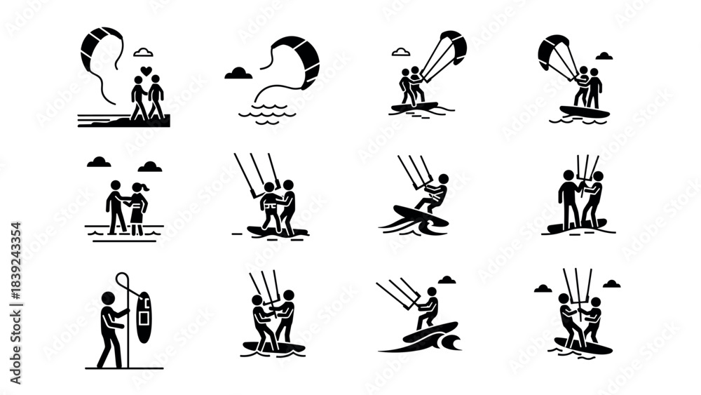 Obraz premium Kitesurfing adventures: silhouette depictions of active water sports enthusiasts