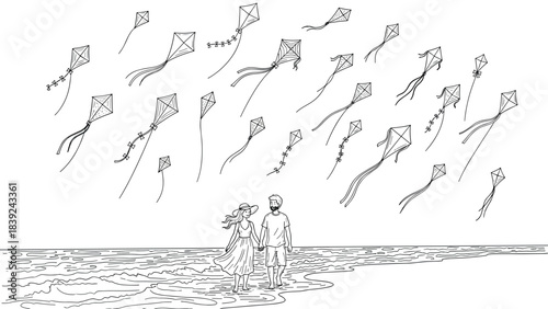 Serenity at the beach: couple enjoys kite-flying adventure