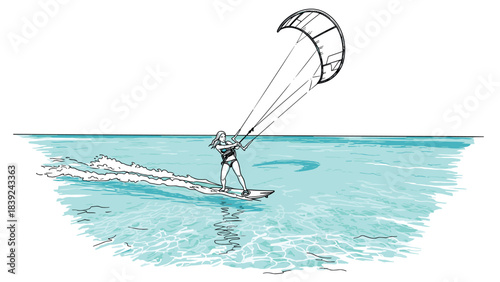 Kitesurfing adventure: woman riding waves with style and energy