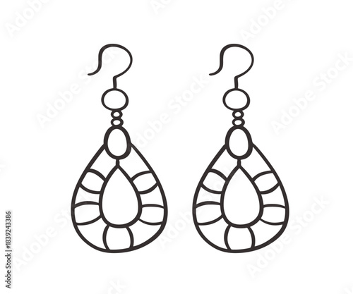 Fashion Earrings Pair Doodle Line Icon Jewelry