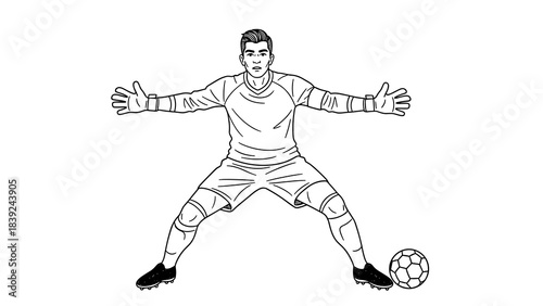 Soccer goalkeeper in defensive stance line art