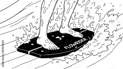 Flowrider adventure: dynamic line art of surfing experience