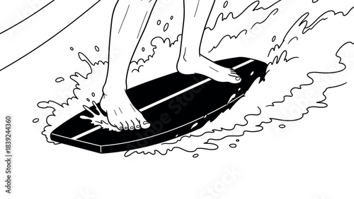 Monochrome surfing adventure: black and white wave ride