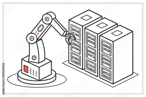 Modern Data Center Illustration Secure Cloud Server, Network Rack and Digital Infrastructure