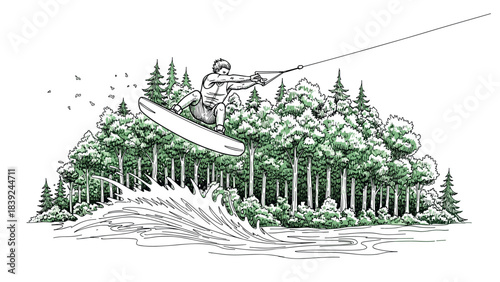 Dynamic wakeboarding adventure in nature's embrace