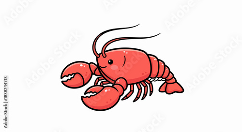 Cartoon lobster illustration, a vibrant red crustacean with large claws and antennae.