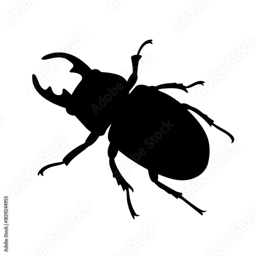 Black silhouette of a stag beetle with prominent antlers silhouette